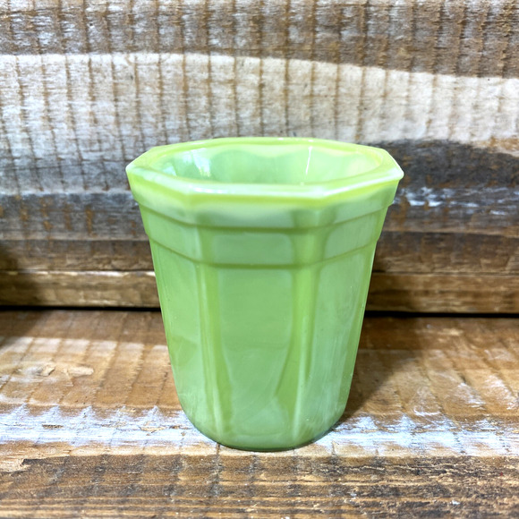 Set 4 Vintage 1930s Akro Agate Green Slag Jadeite Shot Drink Glasses 2" - Picture 7 of 13